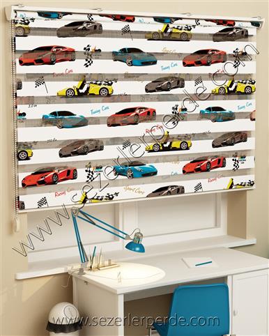 Baskılı Zebra Perde Sports Car