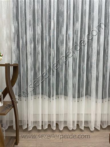 Yeni Sezon Örme Tül Perde Yatay Çizgi Desen 761 (Ütü İstemez)
