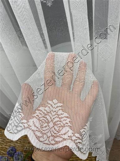 Yeni Sezon Taç Örme Tül Perde Yağmur Damaks Ekru(Ekstra İndirimli Ürün)