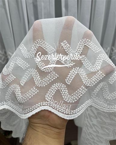 Brillant Serpme Nakışlı Tül Perde Grek Zemin Boston Açık Krem