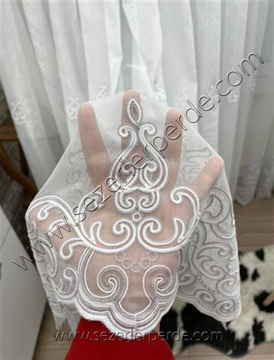 Lilium Serpme Gri-Beyaz Nakış İşlemeli Tül Perde Jessica TT ZEMİN