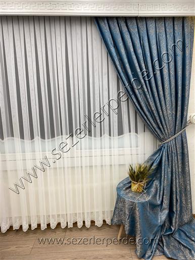 Jakarlı Fon Perde Özel Seri Demre Mavi 67791 V-3