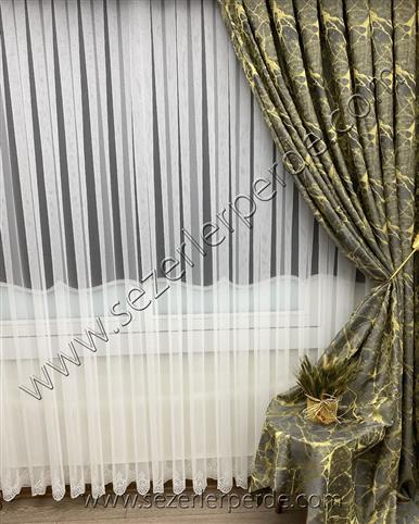Jakarlı Fon Perde Özel Seri Granit Sarı -Antrasit 67686 V-14